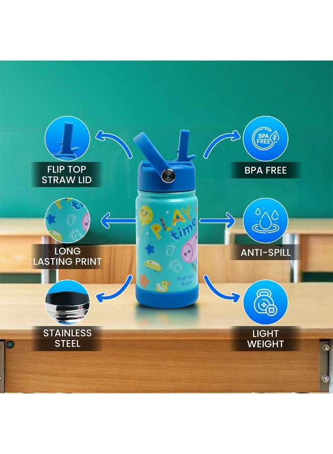 بيبا بيغ زجاجة مياه معزولة بتصميم Peppa Pig George Pig مزودة بقشة ومقبض - ترمس حراري مزدوج الجدار من الفولاذ المقاوم للصدأ للمياه الساخنة والباردة، زجاجة مياه للأطفال مقاومة للتسرب وقابلة لإعادة الاستخدام - Image 2