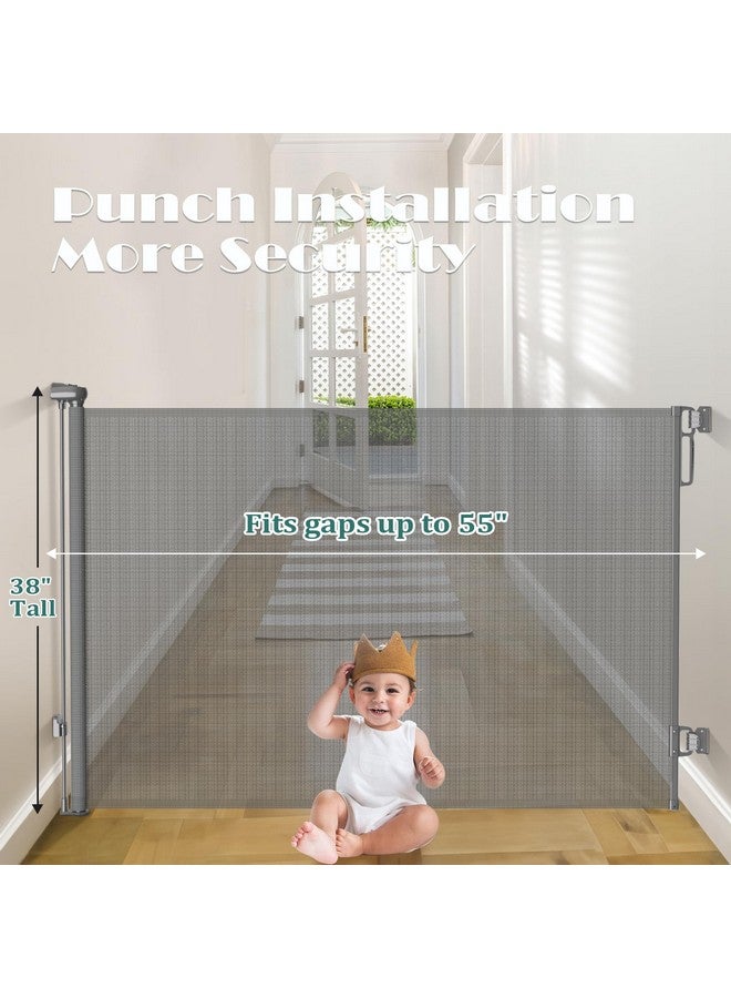 بابيبي بوابات بابي باي القابلة للسحب للأطفال، عريضة جدًا | بوابات للكلاب بعرض 55 بوصة وارتفاع 38 بوصة للسلالم | للاستخدام الداخلي والخارجي | بوابات للأطفال للمداخل، والشرفات، والشرفات، والممرات، والفناء - رمادي - Image 2