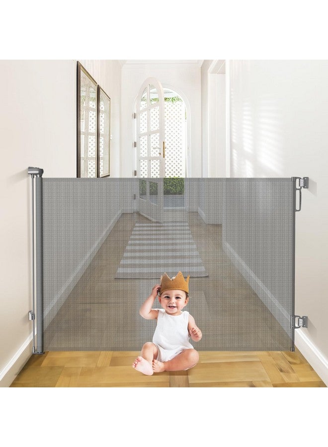 بابيبي بوابات بابي باي القابلة للسحب للأطفال، عريضة جدًا | بوابات للكلاب بعرض 55 بوصة وارتفاع 38 بوصة للسلالم | للاستخدام الداخلي والخارجي | بوابات للأطفال للمداخل، والشرفات، والشرفات، والممرات، والفناء - رمادي - Image 1