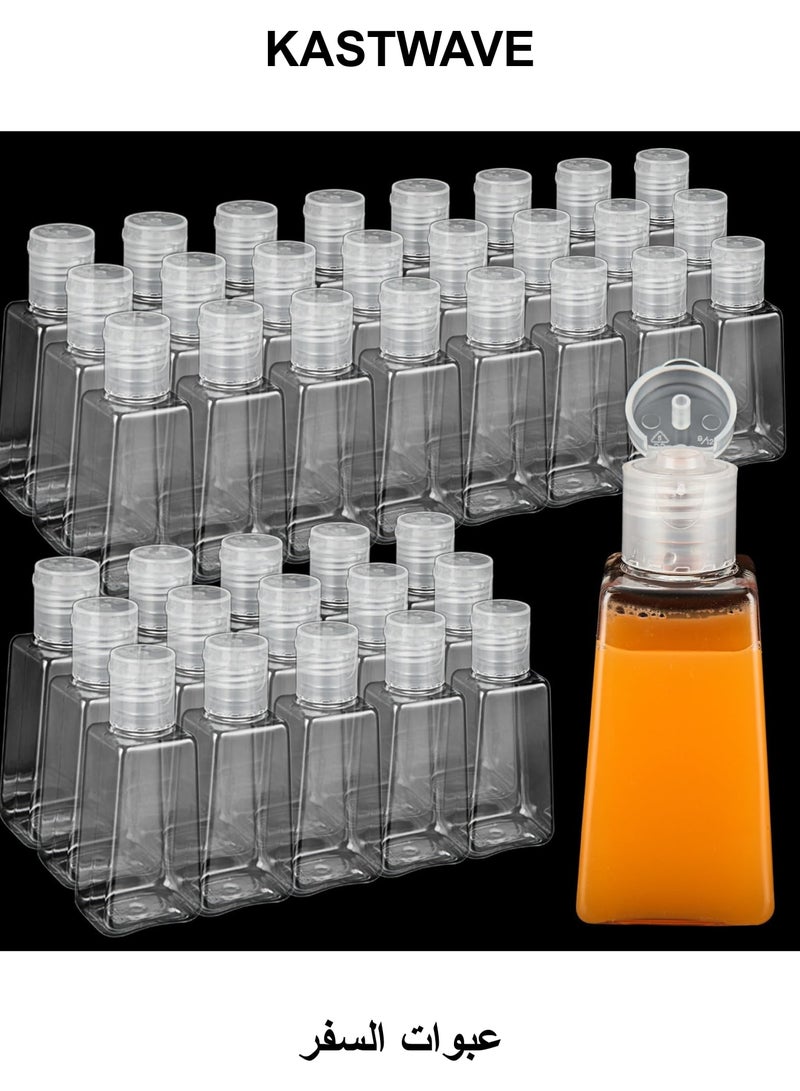 KASTWAVE Travel Bottles Empty, 50 Pcs Travel Size Bottles 1oz Plastic Small Bottles, 30 ml Mini Bottles, Empty Clear Trapezoidal Portable Travel Bottle with Flip Cap for Liquid, Lotions, Toner, Body Soap - Image 1