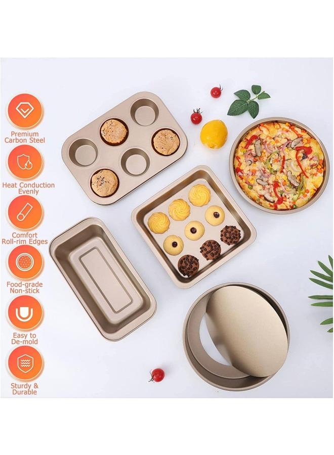 HOMESTAR 5 Piece Baking Pans Set, Carbon Steel Non-Stick Coating Oven Sheet Set with Bread Pan, Cookie Sheet, Pizza Cake Pan and Muffin Pan For Bakers Beginners - Image 2
