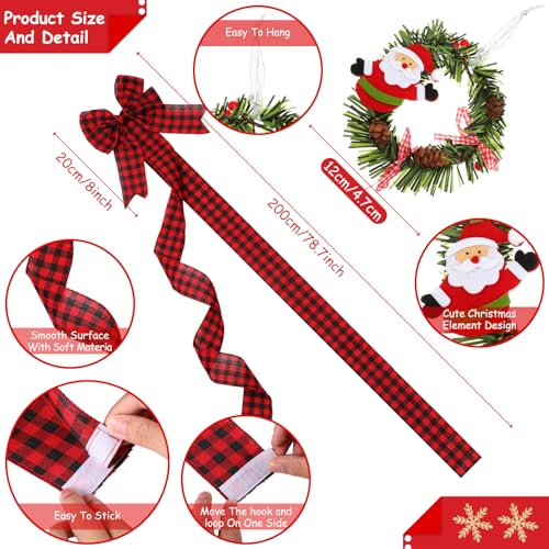 Ysleen 6 Pcs Christmas Cabinet Ribbon Bows Festive Large Xmas Bows and 4 Pcs Christmas Pine Wreath with Snowman Santa Claus Artificial Xmas Front Door Wreath for Winter PartyBlack and Red - Image 3