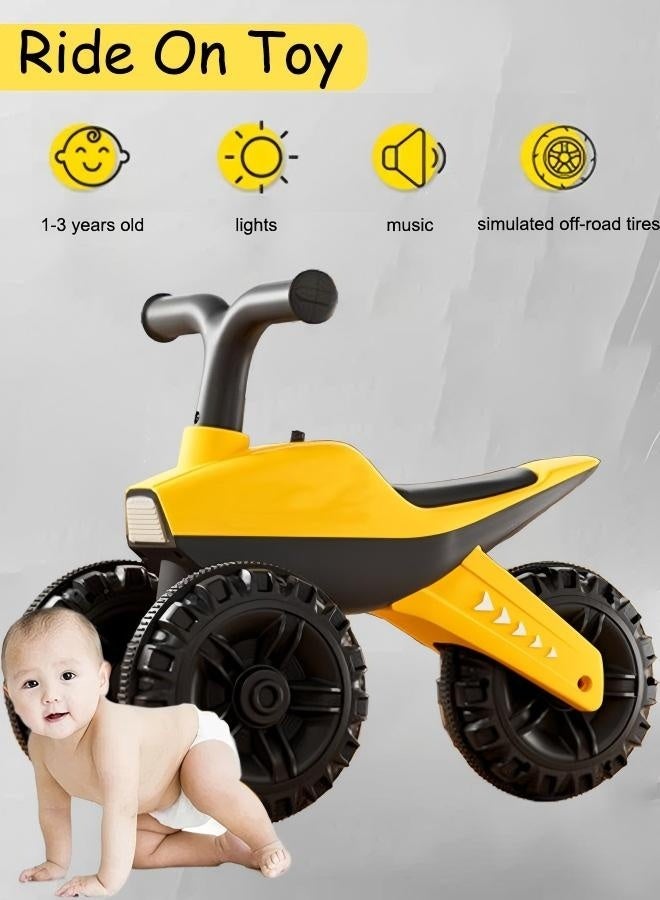 3 Wheels Baby Ride On Toy Car ,Children'S Self Driving Toy Car,Sitting Baby Tricycle, Toddler Balance Bike,Walking Baby Car With Led Light And Music,For Boy Girl, Indoor Outdoor Toy,Yellow - Image 1