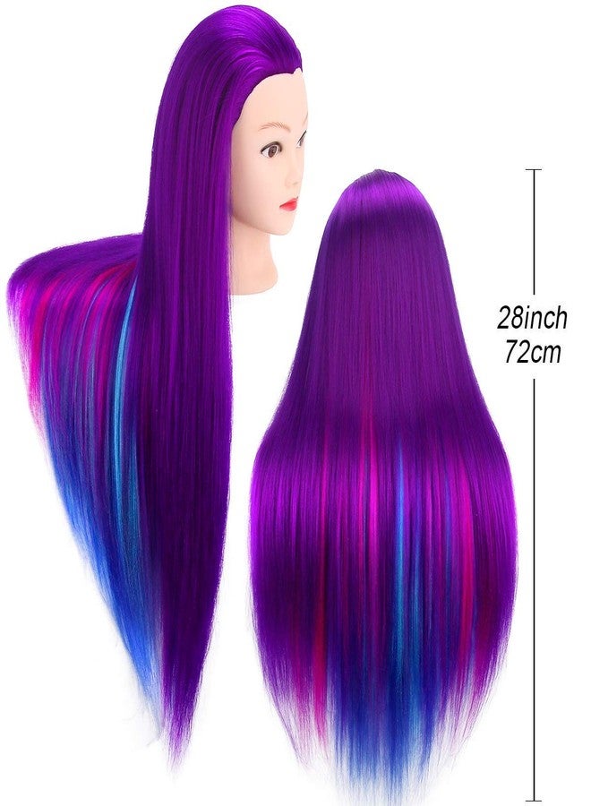 MYSWEETY 28" Mannequin Head With Hair - Styling Training Manikin Cosmetology Doll Synthetic Fiber Hair, Table Clamp & Braiding Kit - Purple - Image 2