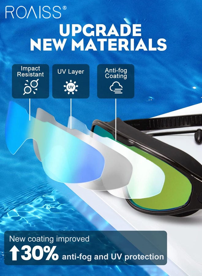 رويس مجموعة نظارات سباحة للبالغين مكونة من 4 قطع، نظارات سباحة عالية الوضوح مقاومة للماء ومضادة للضباب، معدات السباحة في حمام السباحة والشاطئ بما في ذلك النظارة وقبعة السباحة ومشبك الأنف وسدادات الأذن - Image 3