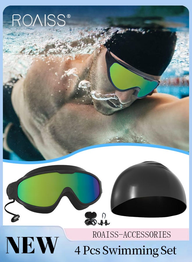 رويس مجموعة نظارات سباحة للبالغين مكونة من 4 قطع، نظارات سباحة عالية الوضوح مقاومة للماء ومضادة للضباب، معدات السباحة في حمام السباحة والشاطئ بما في ذلك النظارة وقبعة السباحة ومشبك الأنف وسدادات الأذن - Image 1