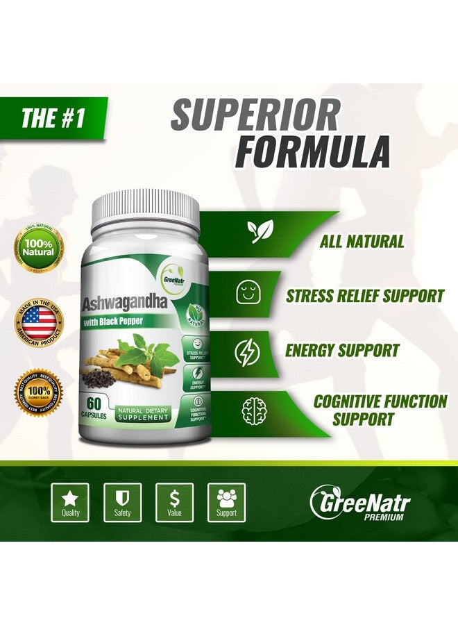 GreeNatr Organic Ashwagandha Capsules with Black Pepper for Enhanced Absorption - Mood Enhancer with Energy and Cognitive Function - 1300 mg Veggie Capsules (1 Bottle)