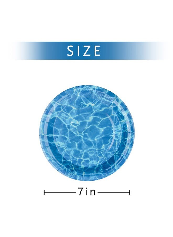 Pandecor 50 Pieces Disposable Ocean Waves Paper Plates,7 inches Cake Dessert Plates for Sea Summer Pool Beach Blue Water Party Decorations (cake plates) - Image 2