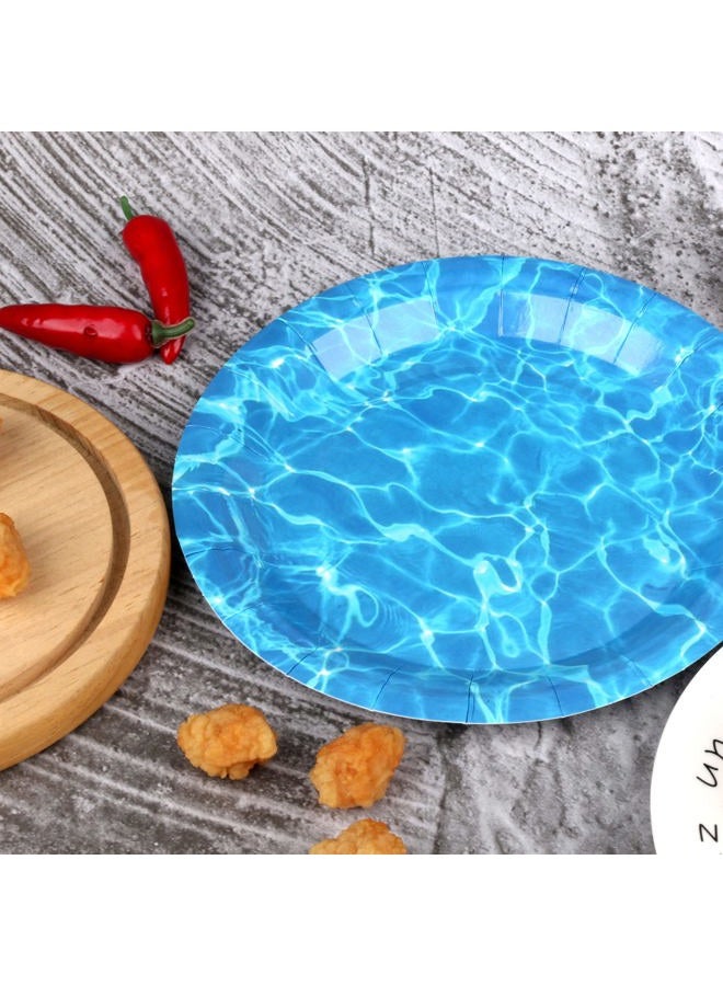 Pandecor 50 Pieces Disposable Ocean Waves Paper Plates,7 inches Cake Dessert Plates for Sea Summer Pool Beach Blue Water Party Decorations (cake plates) - Image 4