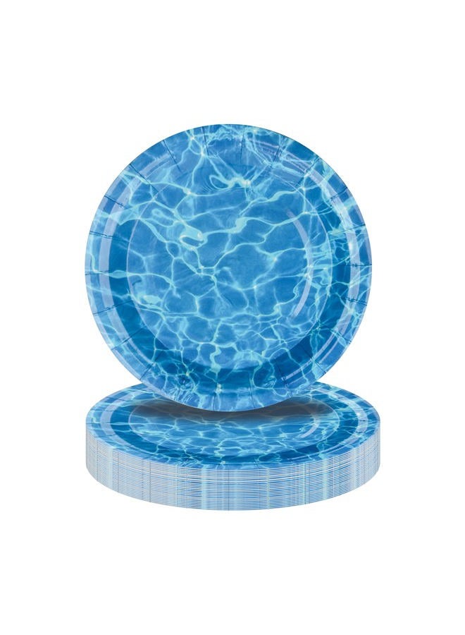 Pandecor 50 Pieces Disposable Ocean Waves Paper Plates,7 inches Cake Dessert Plates for Sea Summer Pool Beach Blue Water Party Decorations (cake plates) - Image 1