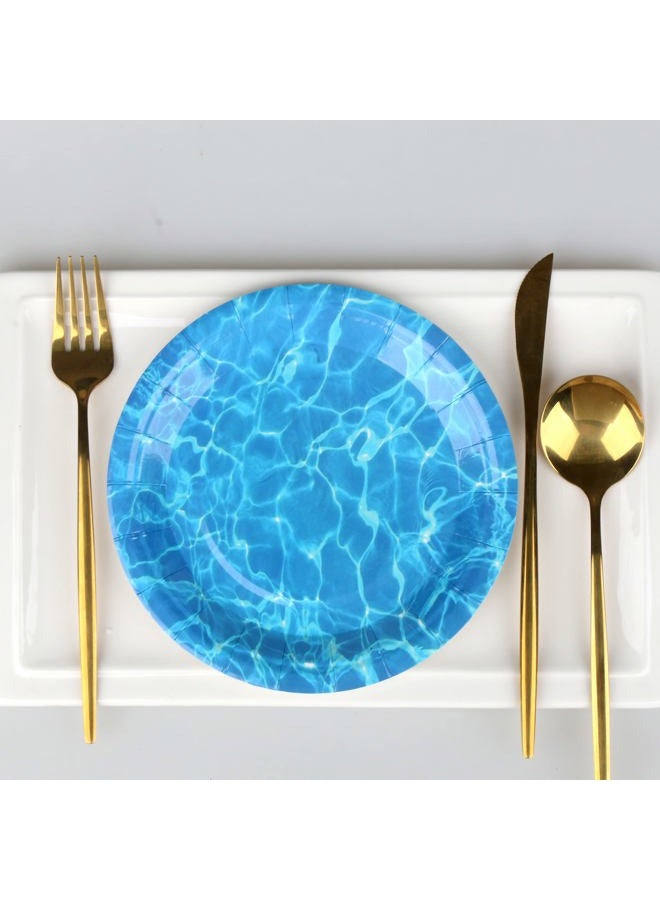 Pandecor 50 Pieces Disposable Ocean Waves Paper Plates,7 inches Cake Dessert Plates for Sea Summer Pool Beach Blue Water Party Decorations (cake plates) - Image 3