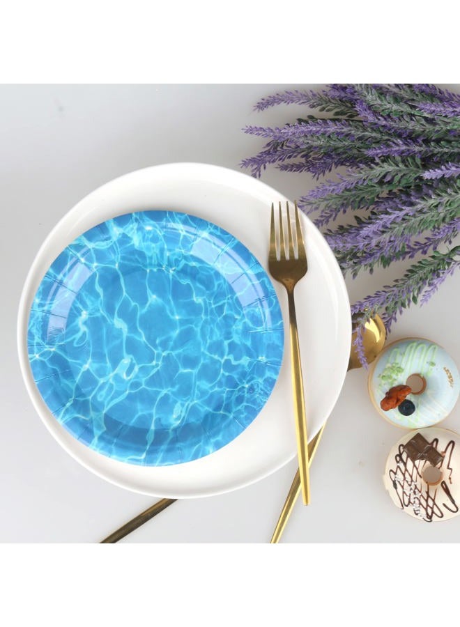 Pandecor 50 Pieces Disposable Ocean Waves Paper Plates,7 inches Cake Dessert Plates for Sea Summer Pool Beach Blue Water Party Decorations (cake plates) - Image 5