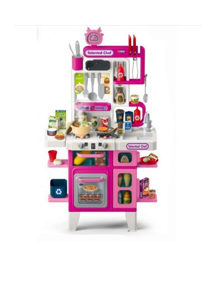 العاب مطبخ للاطفال104 قطعه حجم كبي  (54   ×  22  × 101)، 104قطعة من ملحقات العاب الطعام للعب التظاهري مع حوض لعب، اضواء واقعية واصوات محاكاة البخار، مطبخ للعب في الاماكن المغلقة للاطفال الصغار ، هديه قيمه للاطفال - Image 1