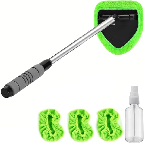JPJCOOY Windshield Cleaning Tool - Extendable Handle Car Window Cleaner with 3 Reusable Cloth Pads, Auto Glass Wiper Kit for Interior & Exterior, Ideal for Dirty Car Windows - Image 1