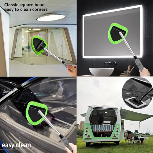 JPJCOOY Windshield Cleaning Tool - Extendable Handle Car Window Cleaner with 3 Reusable Cloth Pads, Auto Glass Wiper Kit for Interior & Exterior, Ideal for Dirty Car Windows - Image 4