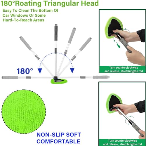 JPJCOOY Windshield Cleaning Tool - Extendable Handle Car Window Cleaner with 3 Reusable Cloth Pads, Auto Glass Wiper Kit for Interior & Exterior, Ideal for Dirty Car Windows - Image 3