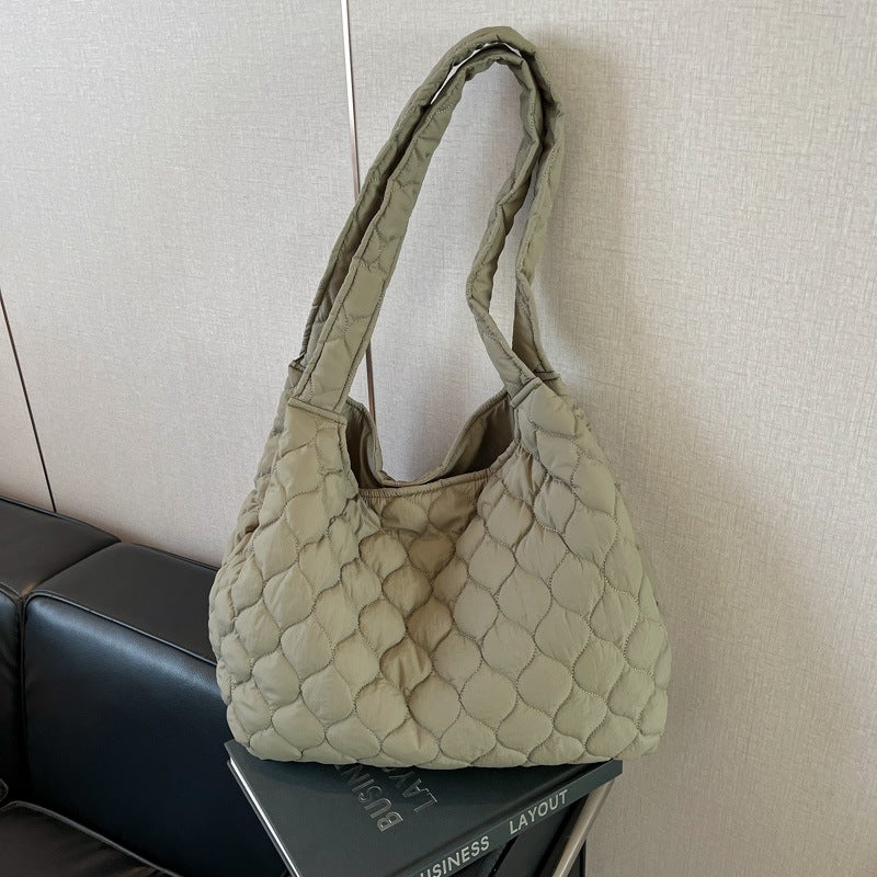 Korean Style Large Capacity Portable Tote Bag Women'S Fashion Casual All-Match Rhombic Commuter Underarm Shoulder Bag - Image 3