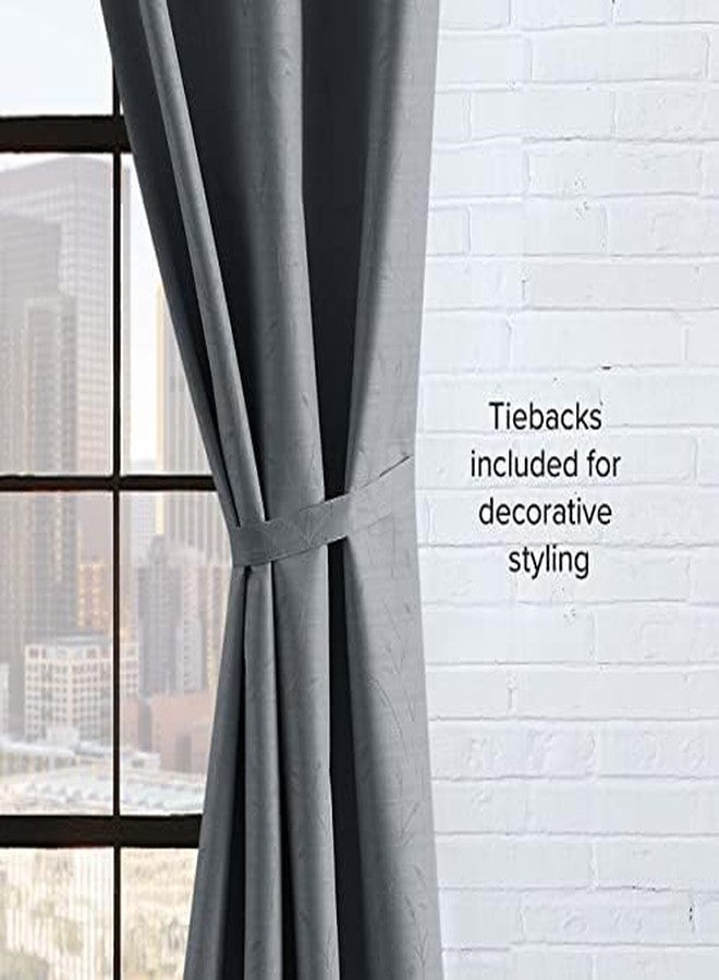 Lucky Brand Sondra Ultimate Blackout Curtains | Set of 2 Panels and 2 Tiebacks | Privacy Drapes | Premium Grommet Header, 38" x 96" Pair, Grey - Image 4