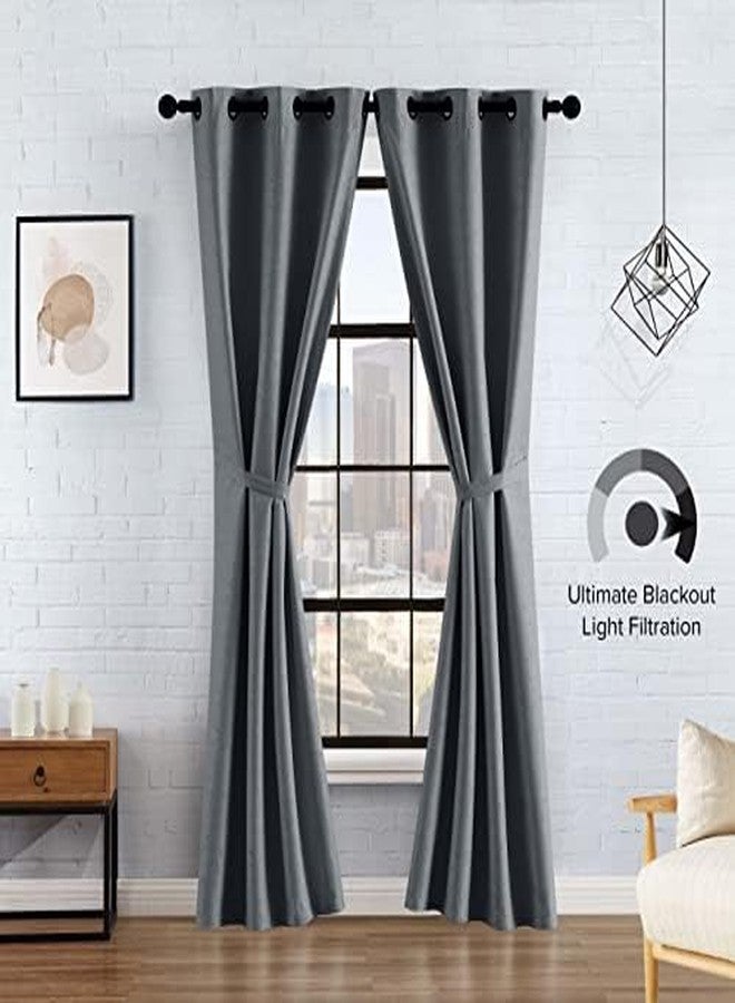 Lucky Brand Sondra Ultimate Blackout Curtains | Set of 2 Panels and 2 Tiebacks | Privacy Drapes | Premium Grommet Header, 38" x 96" Pair, Grey - Image 3