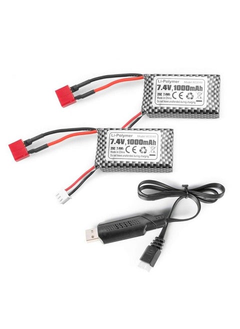 Rc Car T Plug 7.4V 1000Mah Li Po Rechargeable Battery Apply For 18859 & 18858 &18868 & 18859A & 16889 & 16890A 2Pcs Batteries With Usb Charger(18859E E001 And M16150)