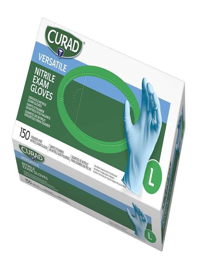 Curad Nitrile Exam Gloves, Latex Free, 9.5" Length, Large, Blue (Pack of 150) - Image 1