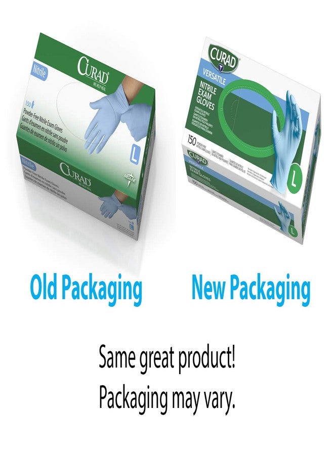 Curad Nitrile Exam Gloves, Latex Free, 9.5" Length, Large, Blue (Pack of 150) - Image 2