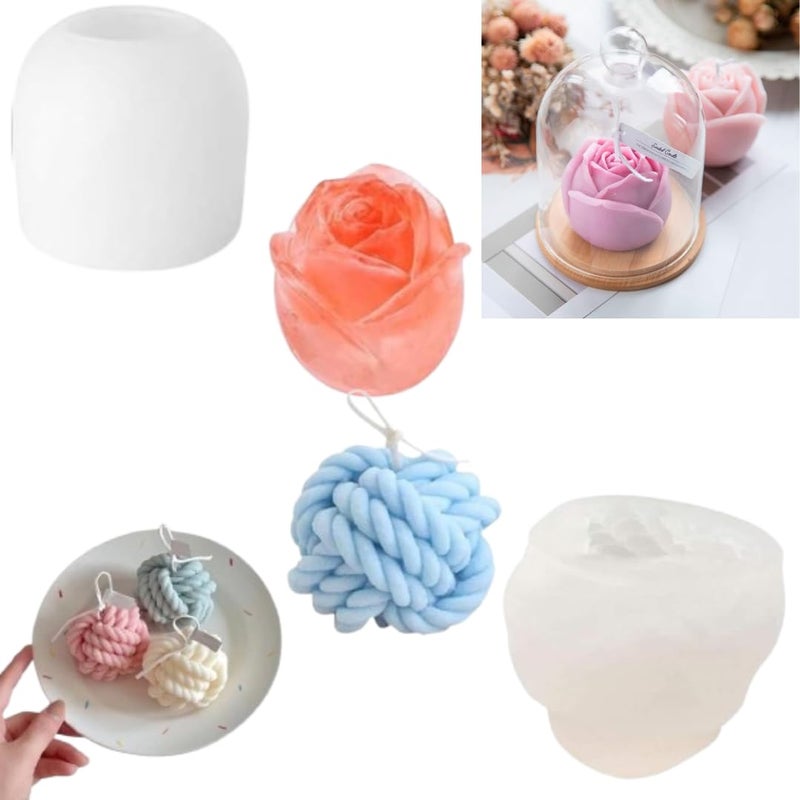 LEGACYCART Knot Ball Silicone Candle Mould And Rose Candle Mould for Casting 3D Pink Epoxy Resin Soap Moulds Silicone Mould Mould Resin for DIY Wedding Valentine's Day Anniversary Gift Home Decoration(PACK OF 2) - Image 1