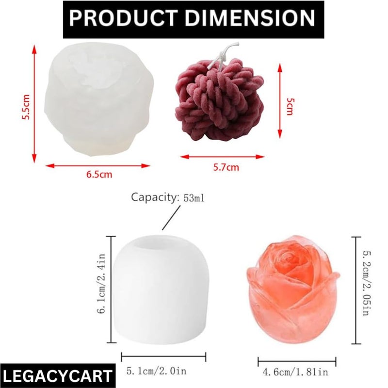 LEGACYCART Knot Ball Silicone Candle Mould And Rose Candle Mould for Casting 3D Pink Epoxy Resin Soap Moulds Silicone Mould Mould Resin for DIY Wedding Valentine's Day Anniversary Gift Home Decoration(PACK OF 2) - Image 2