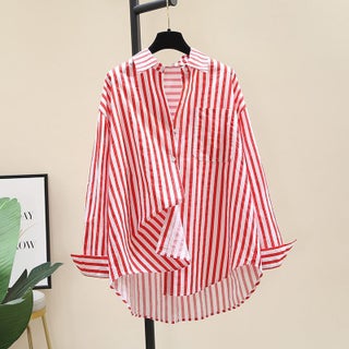 Pure Cotton Striped Shirt Womens Sunscreen Summer New Fashion Loose All-match Long-sleeved Cardigan Shirt Womens Casual Jacket Red striped shirt - pzsku/Z775E65D461BE798EB452Z/45/1746185556/8eab804a-5991-4de6-b99a-eccc13407b2e