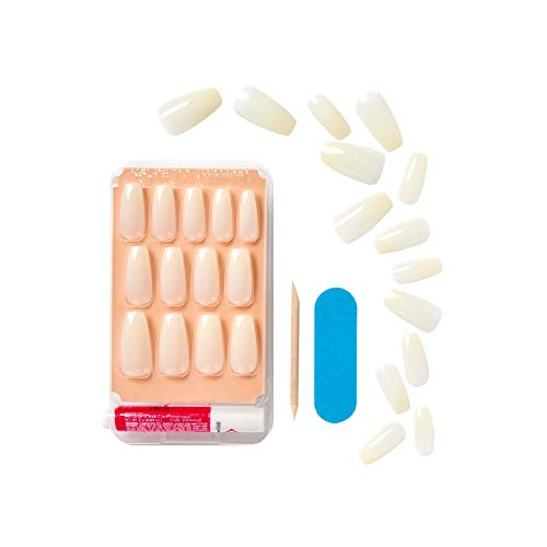 KISS Salon Acrylic Press On Nails, Nail glue included, 'Strong Enough', White, Long Size, Coffin Shape, Includes 28 Nails, 2g Glue, 1 Manicure Stick, 1 Mini File - Image 5