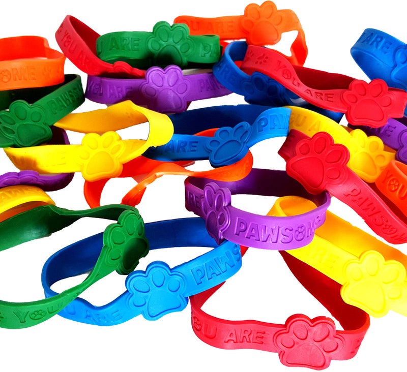 Dondor Paw Print Rubber Bracelets You are Pawsome Rubber Bracelet Party Favors YOU ARE PAWSOME 24 Pack - Image 2