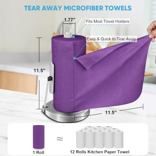 AIDEA Microfiber Cleaning Cloth Roll 50PK Reusable Paper Towels Tear Away Cloth Microfiber Towels for Cars Lint Free Cleaning Rags for House Kitchen Window 115115 Purple - Image 3
