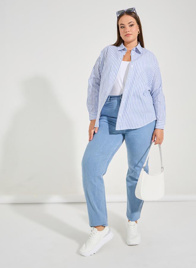 Styli Plus Size Striped Button Placket Oversized Shirt - Image 2