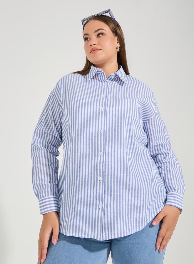 Styli Plus Size Striped Button Placket Oversized Shirt - Image 4