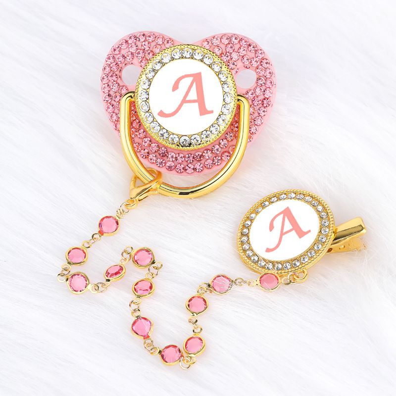 Diamond Beaded Belt Chain Pink Baby Pacifier - Image 1