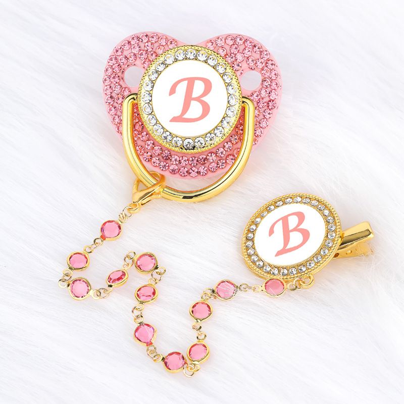 Diamond Beaded Belt Chain Pink Baby Pacifier - Image 2