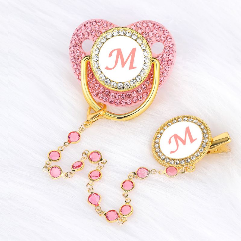 Diamond Beaded Belt Chain Pink Baby Pacifier - Image 3