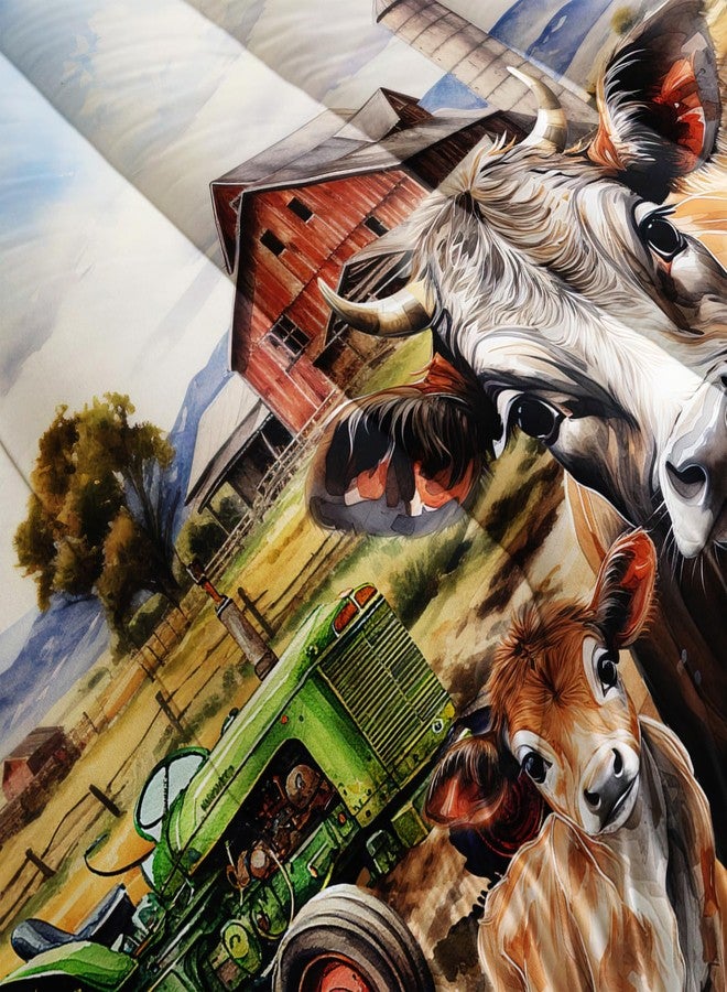 AILONEN 3D Dairy Cattle Comforter Set Full Size, Calf Animal with Tractor Bed in a Bag for Kids Girls Boys,Vintage Farm Bedding Set,Farm Animal Duvet Set,1 Quilt 2 Pillowcases,3 PCS - Image 3