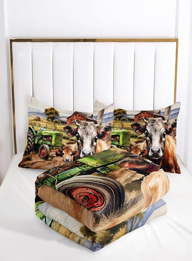 AILONEN 3D Dairy Cattle Comforter Set Full Size, Calf Animal with Tractor Bed in a Bag for Kids Girls Boys,Vintage Farm Bedding Set,Farm Animal Duvet Set,1 Quilt 2 Pillowcases,3 PCS - Image 5
