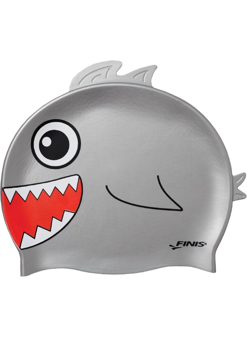FINIS Animal Heads Silicone Swim Cap for Kids - Fun 3D Animal Designs - Snug Fit - Chlorine Protection - Shark - Image 1