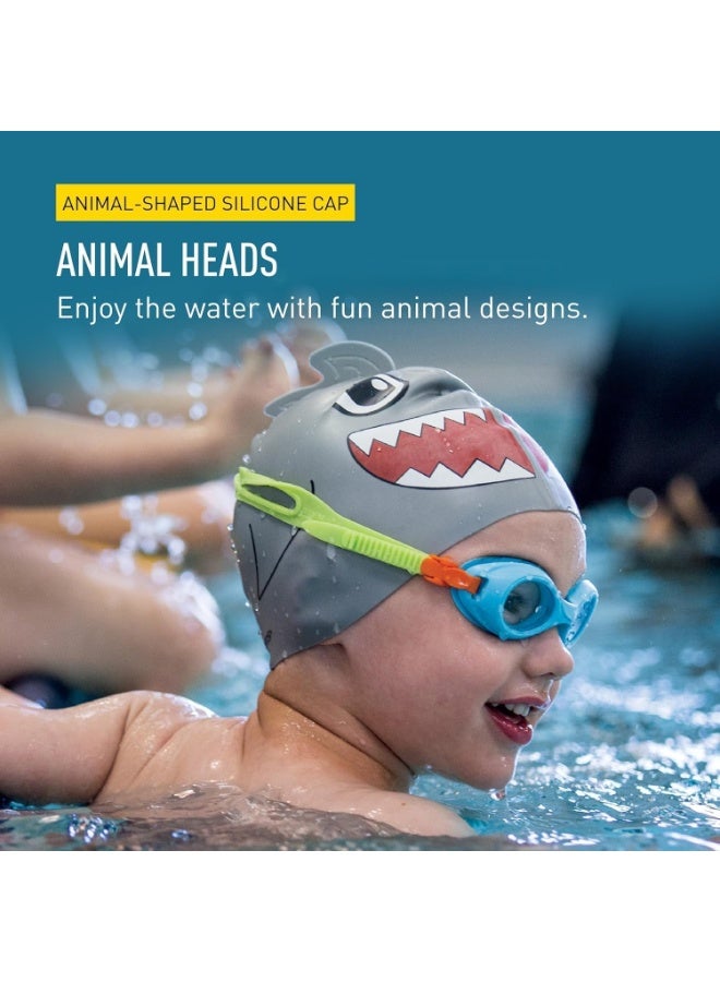 FINIS Animal Heads Silicone Swim Cap for Kids - Fun 3D Animal Designs - Snug Fit - Chlorine Protection - Shark - Image 2