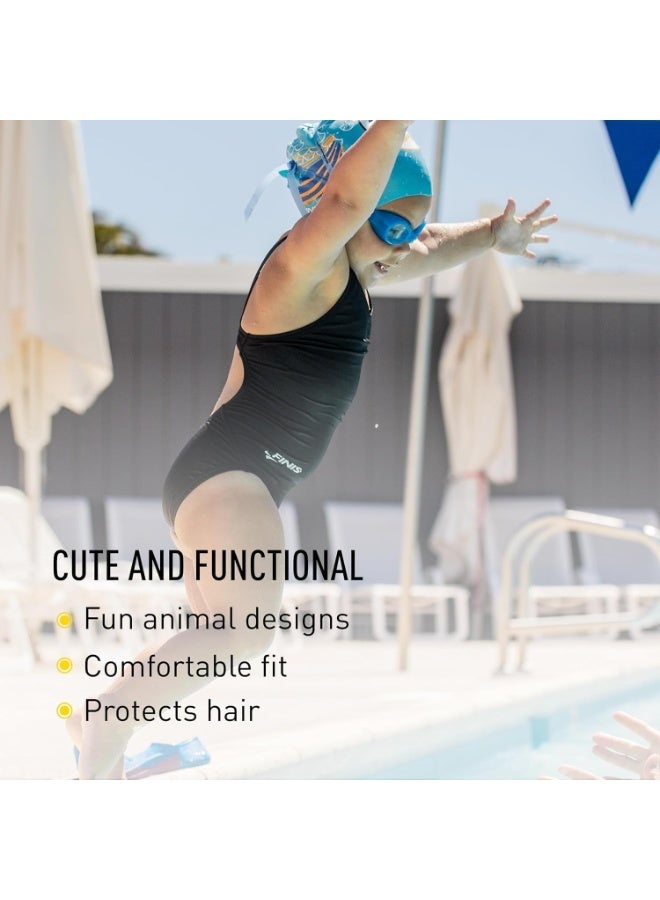 FINIS Animal Heads Silicone Swim Cap for Kids - Fun 3D Animal Designs - Snug Fit - Chlorine Protection - Shark - Image 3