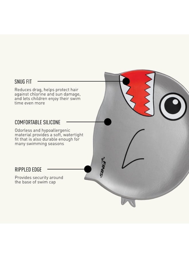 FINIS Animal Heads Silicone Swim Cap for Kids - Fun 3D Animal Designs - Snug Fit - Chlorine Protection - Shark - Image 4