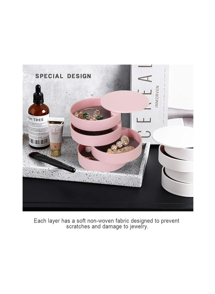 إسكدنيا مصنع صغير للمجوهرات للنساء، صندوق تنظيم الخواتم مع صداع الأقراط الذي يدور، حاوية السفر 4-طبقة مع قفل للسلسلات والخواتم (وردي) - Image 3