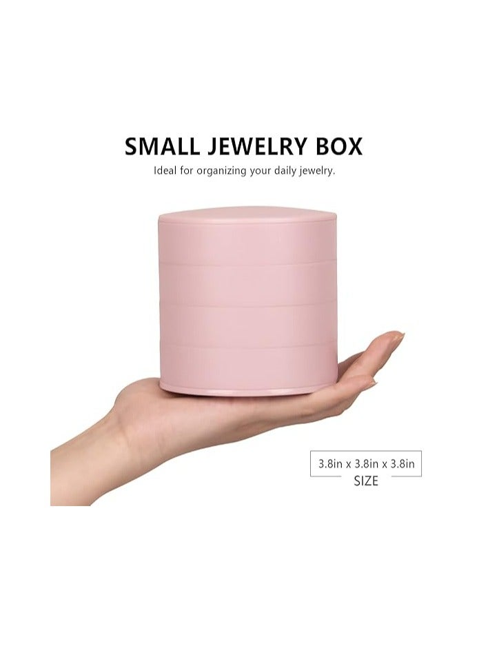 إسكدنيا مصنع صغير للمجوهرات للنساء، صندوق تنظيم الخواتم مع صداع الأقراط الذي يدور، حاوية السفر 4-طبقة مع قفل للسلسلات والخواتم (وردي) - Image 2