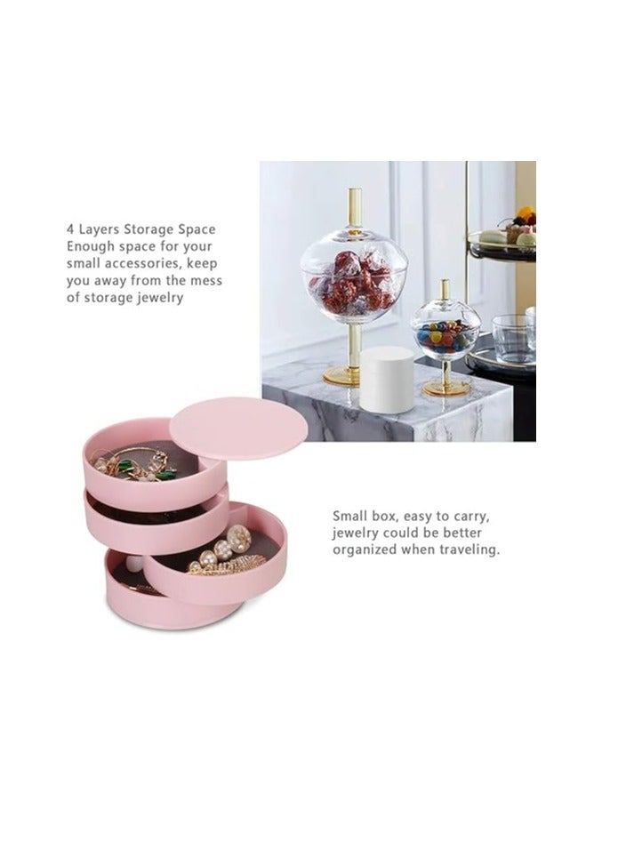 إسكدنيا مصنع صغير للمجوهرات للنساء، صندوق تنظيم الخواتم مع صداع الأقراط الذي يدور، حاوية السفر 4-طبقة مع قفل للسلسلات والخواتم (وردي) - Image 5