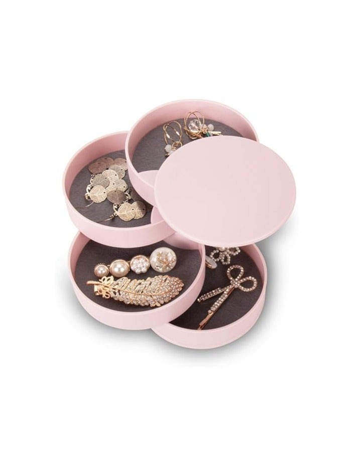 إسكدنيا مصنع صغير للمجوهرات للنساء، صندوق تنظيم الخواتم مع صداع الأقراط الذي يدور، حاوية السفر 4-طبقة مع قفل للسلسلات والخواتم (وردي) - Image 1