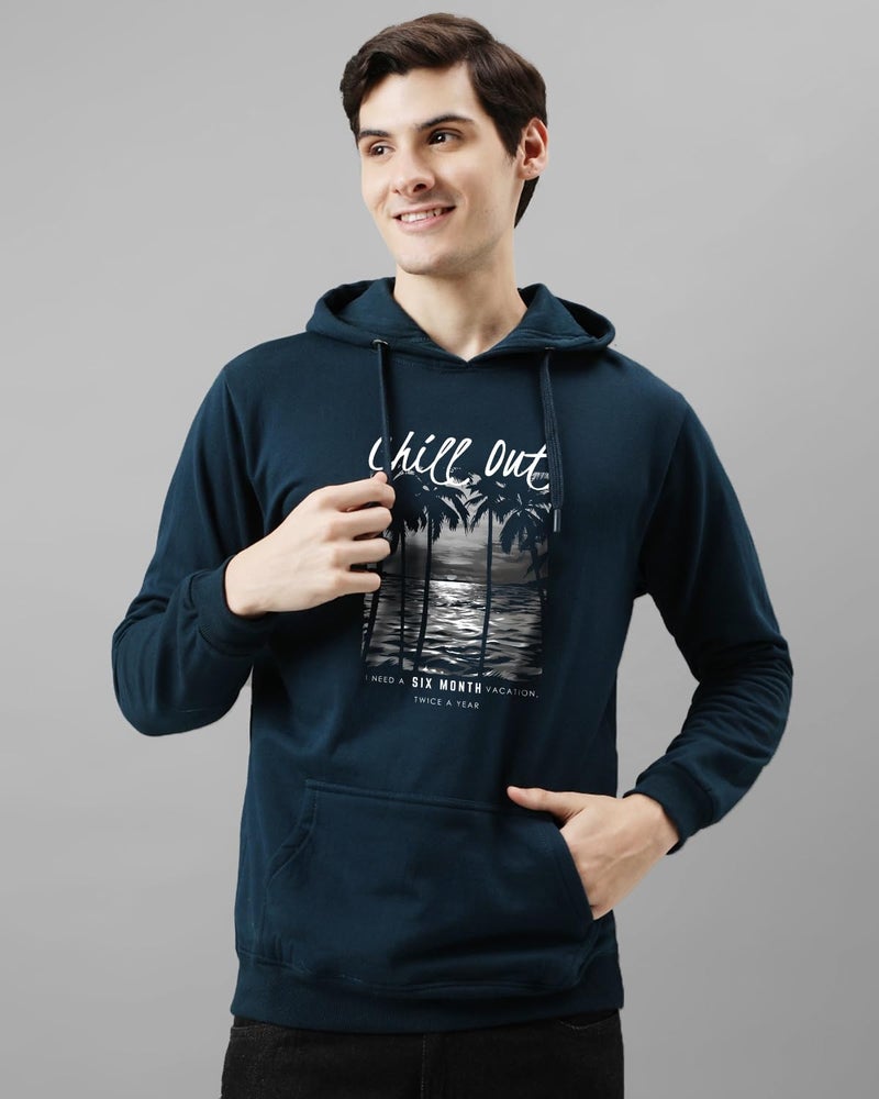 ADRO Men's Cotton Blend Neck Hooded Sweatshirt (H24-CHILL-SB_Teal - Image 3