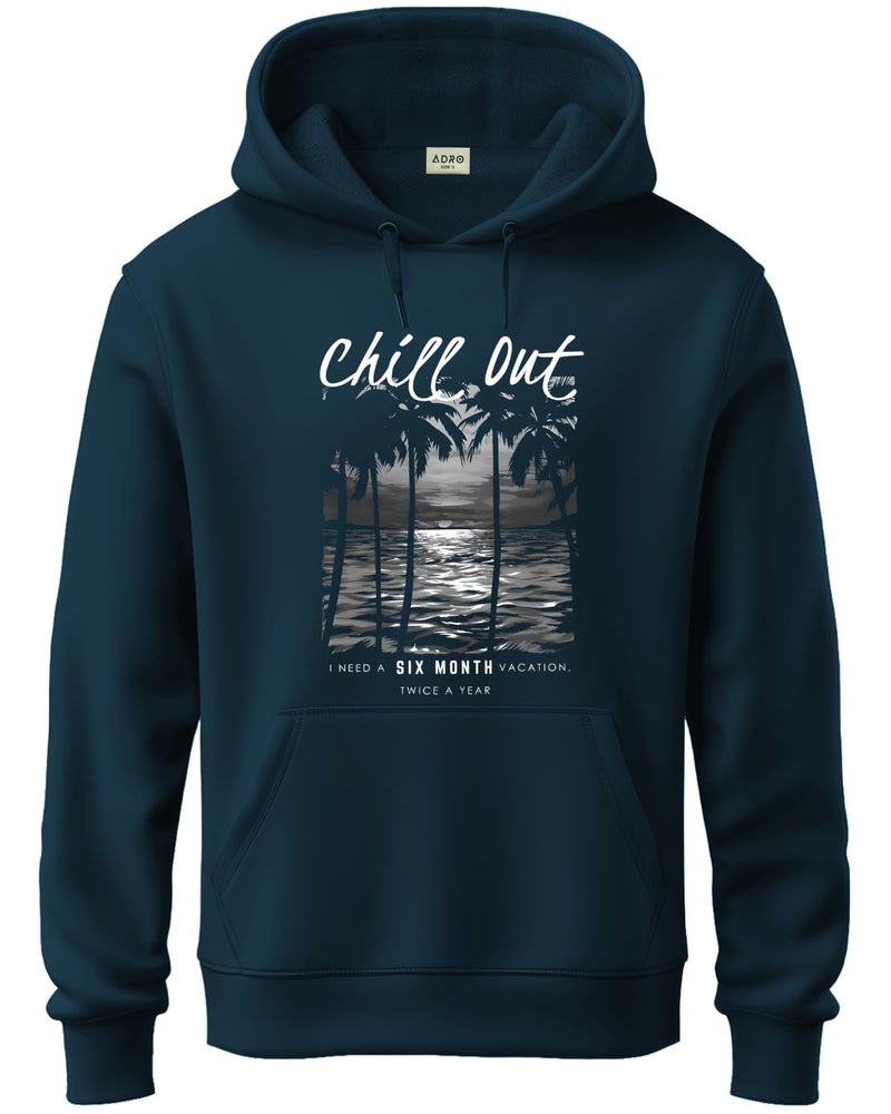 ADRO Men's Cotton Blend Neck Hooded Sweatshirt (H24-CHILL-SB_Teal - Image 1