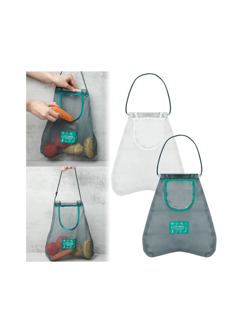 KASTWAVE Hanging Mesh Storage Bags, Large and Long Net Storage Tote Bags for Fruit and Vegetable Reusable and breathable Hanging Wall Type Polyester Storage Bags Vegetables and Kitchen Sundries (2Pcs)  - Image 1